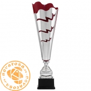 Copa de diseño plateada y roja